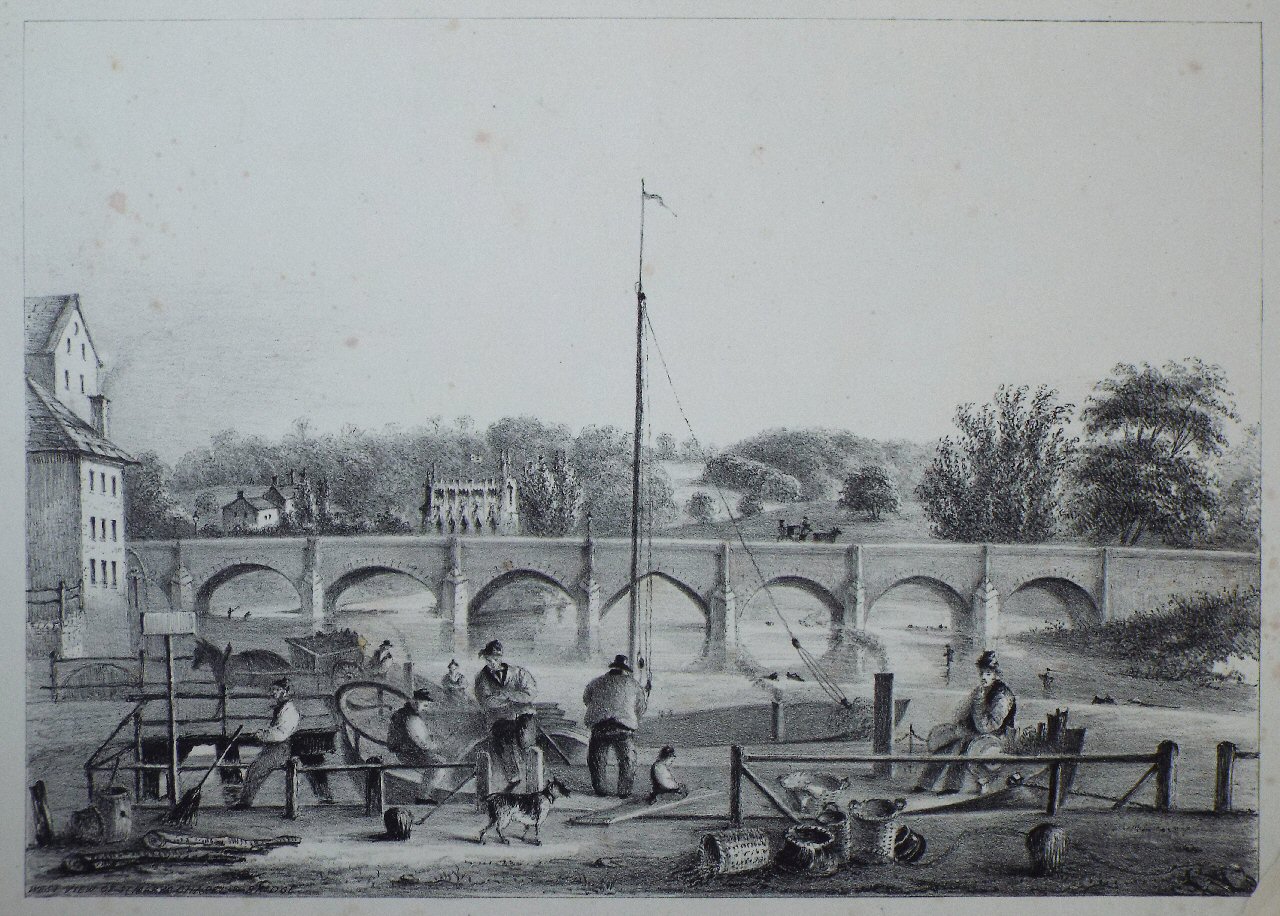 Lithograph - West view of St. Mary's chapel & bridge - Kilby
